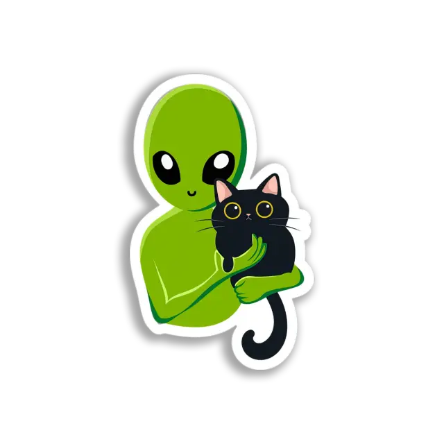 Alien Holding Cat Sticker