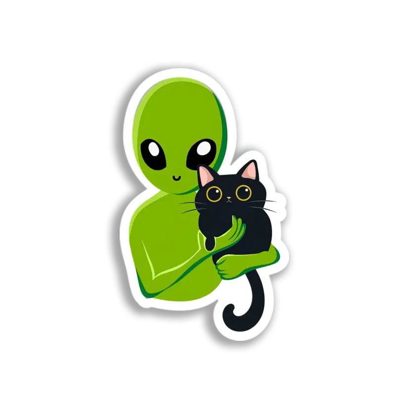 Alien Holding Cat Sticker