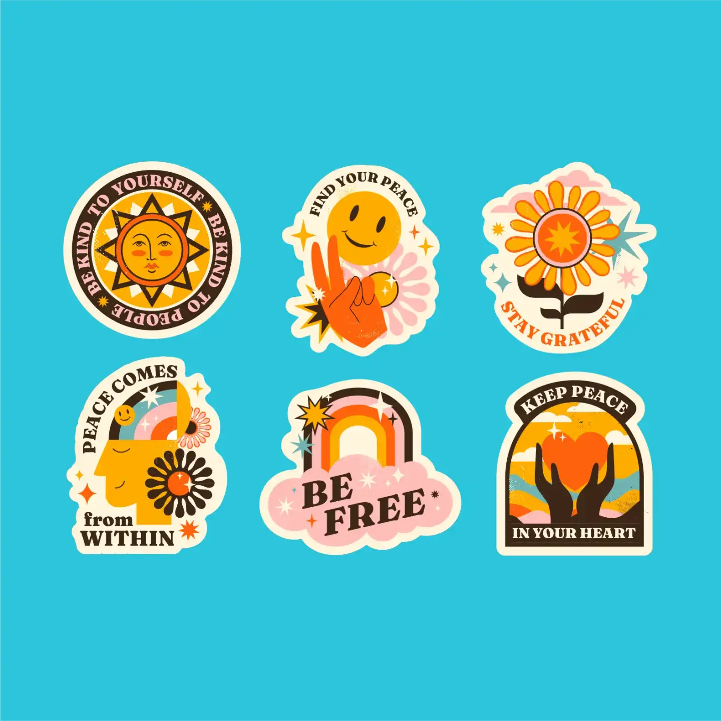 Retro Peace Day Stickers