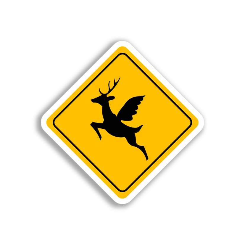 Winged Deer Warning Sticker