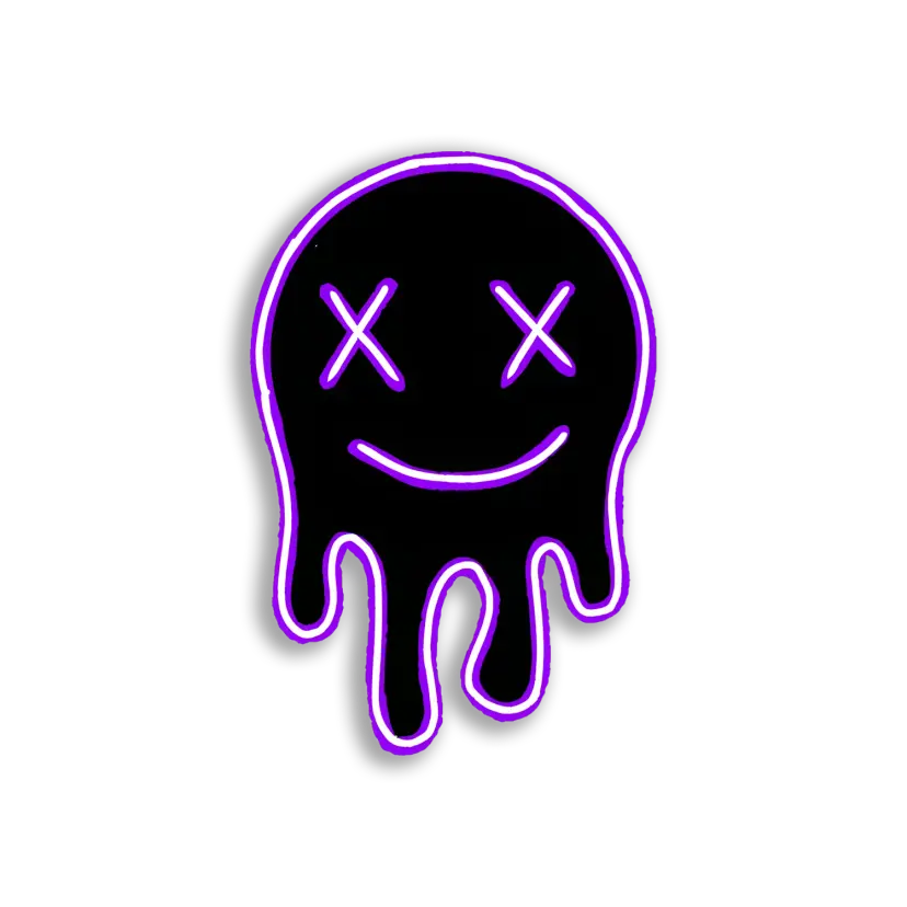 Purple Melting X-Eyed Smiley Face Sticker
