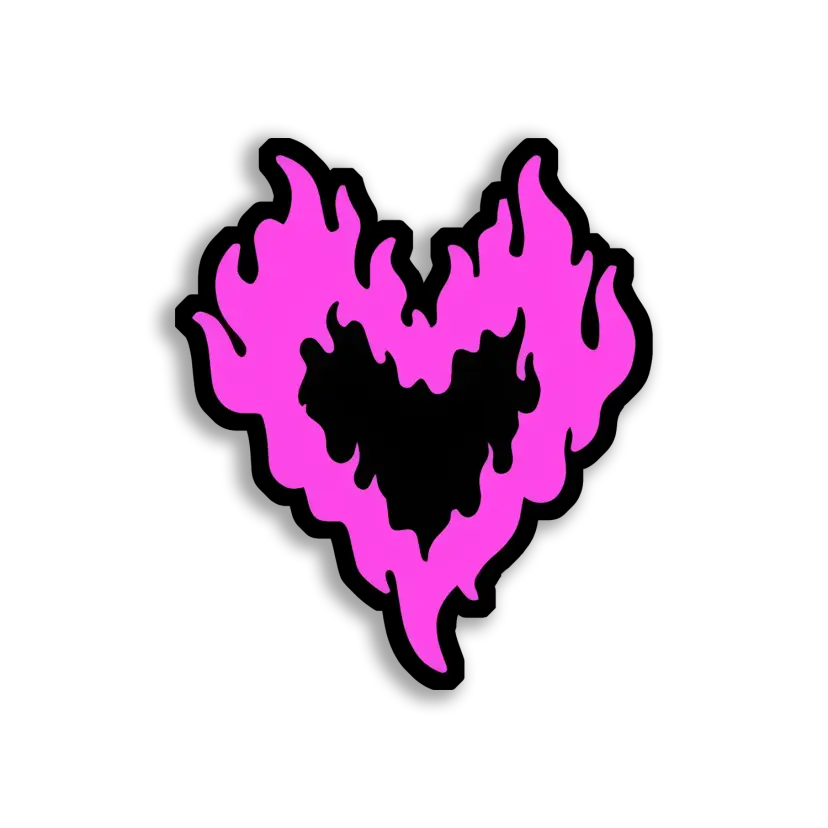 Pink Flaming Heart on Black Background Sticker