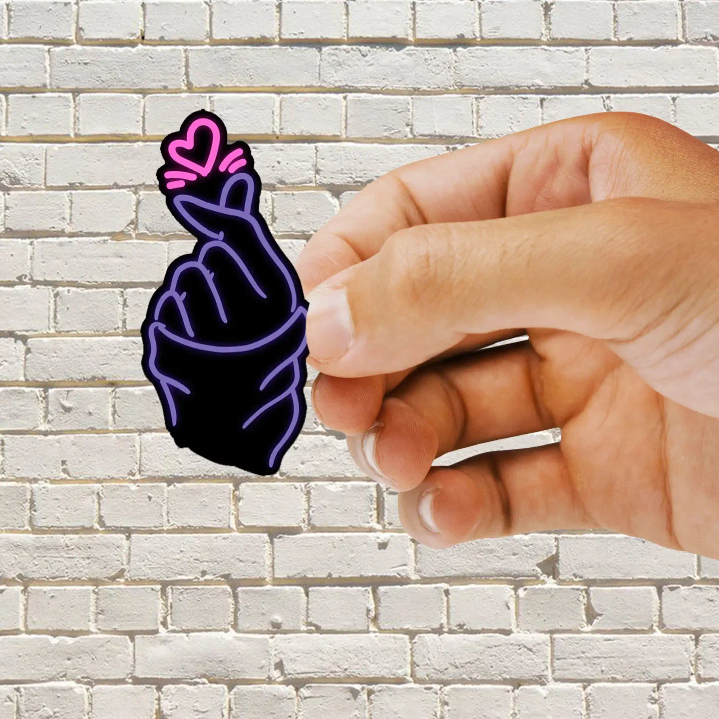 Neon Saranghae Finger Heart Love Sticker