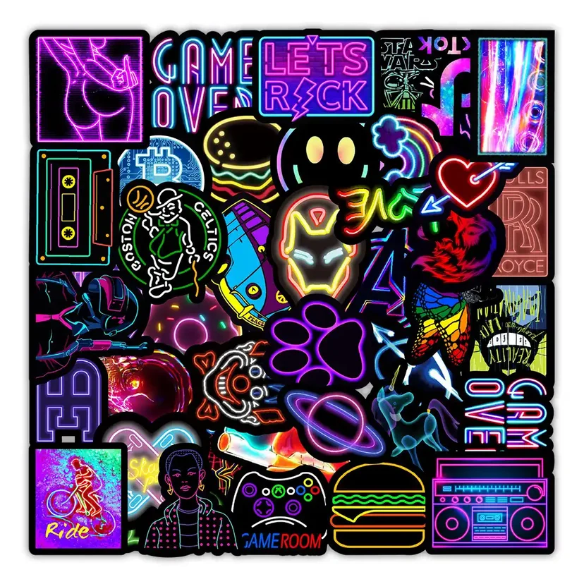 Cartoon Personality Neon Light Sticker Pack of 50