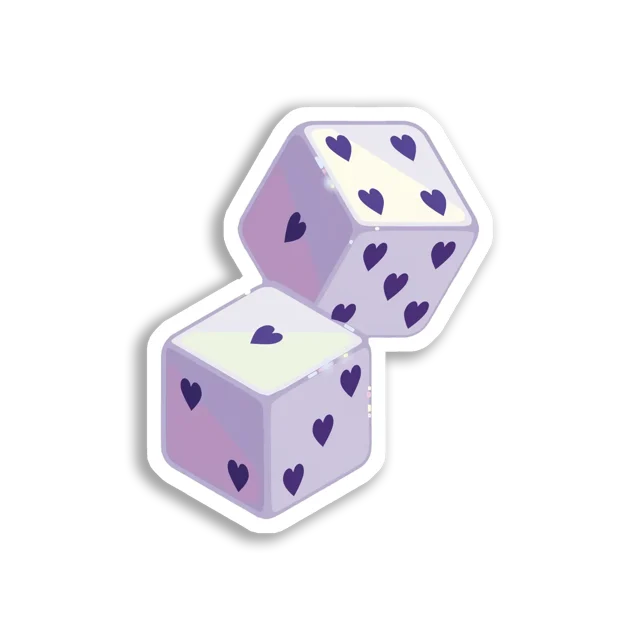 Purple Dice With Hearts Sticker