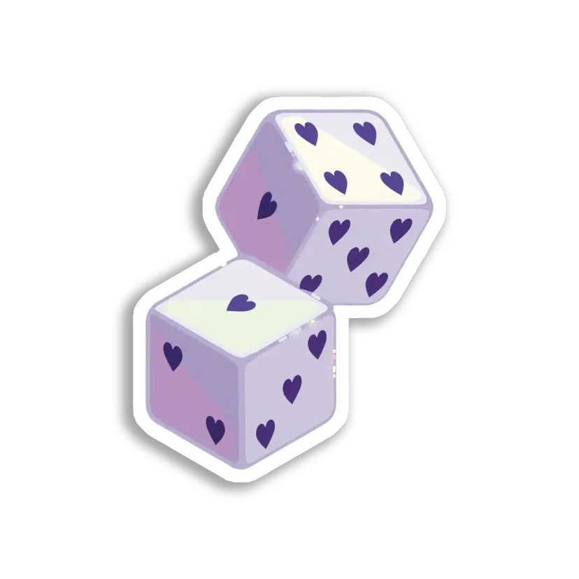 Purple Dice With Hearts Sticker