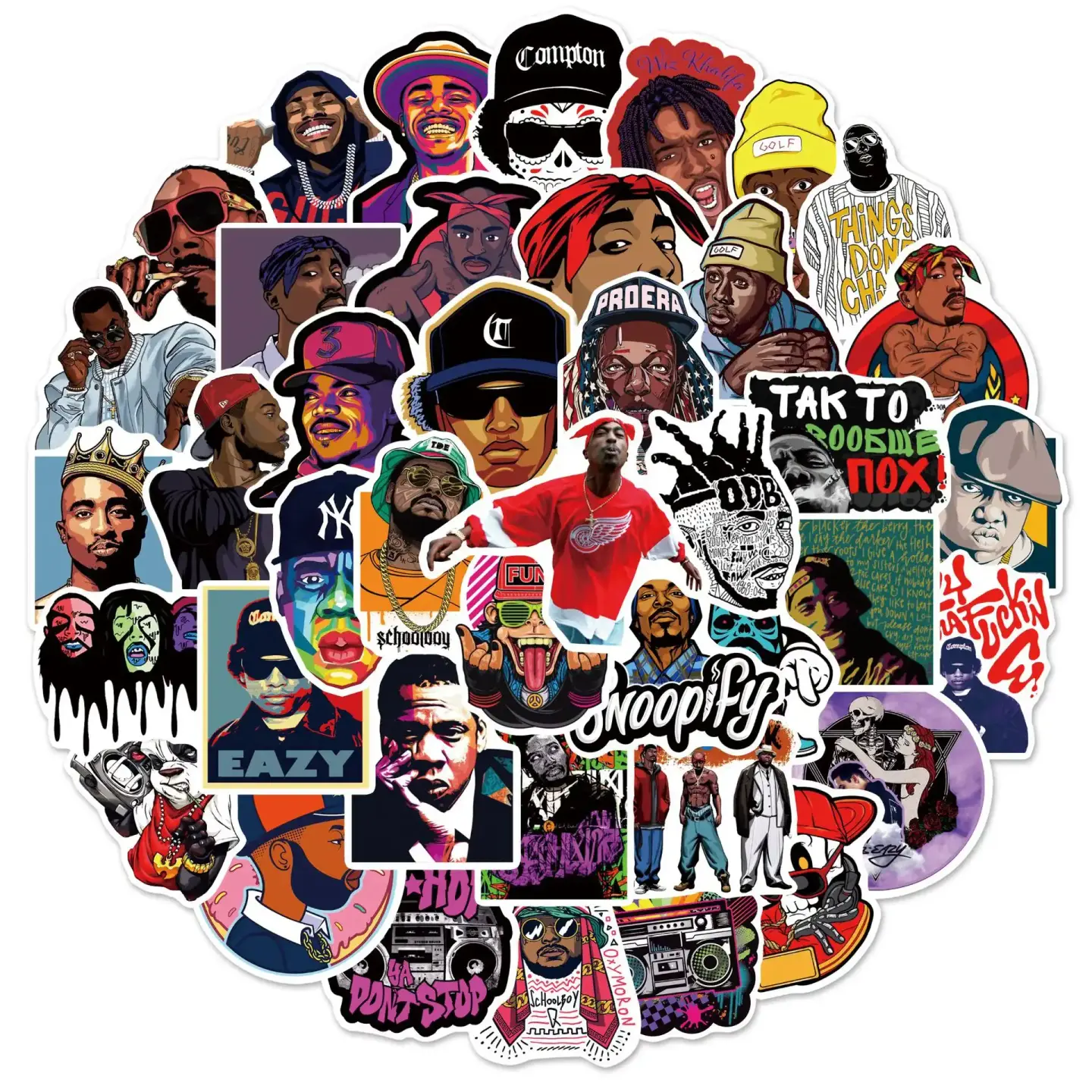 East West Coast Rap Graffiti Stickers Pack of 50