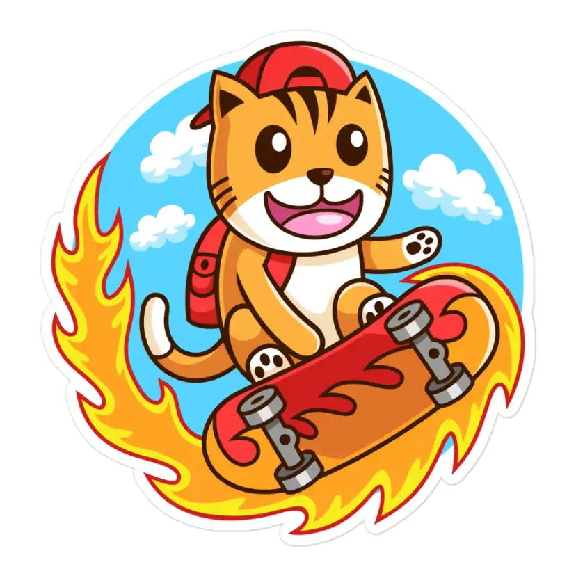 Skateboarder Cat Single Sticker