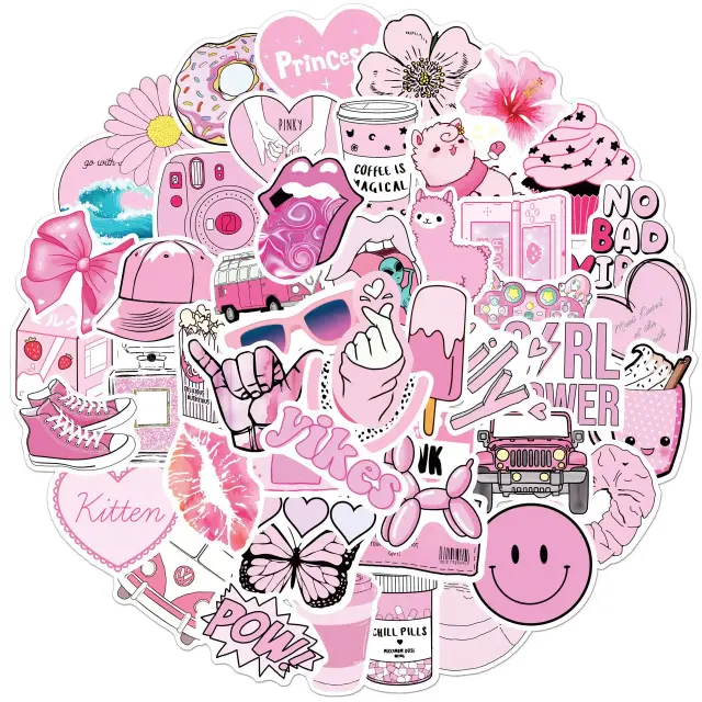 Pink VSCO Cute Girl Stickers Pack of 50