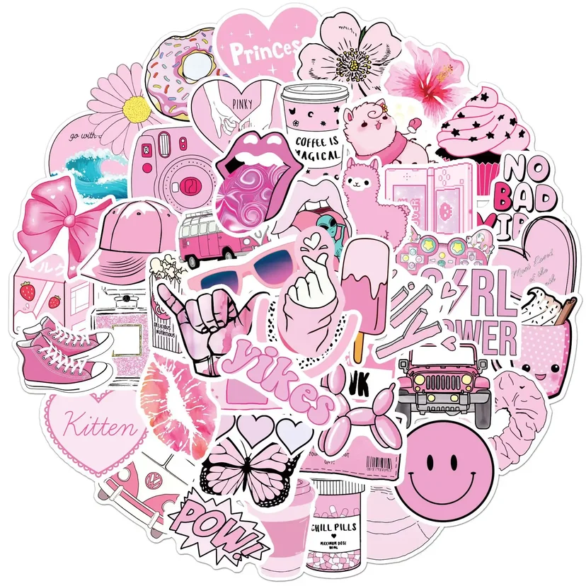 Pink VSCO Cute Girl Stickers Pack of 50