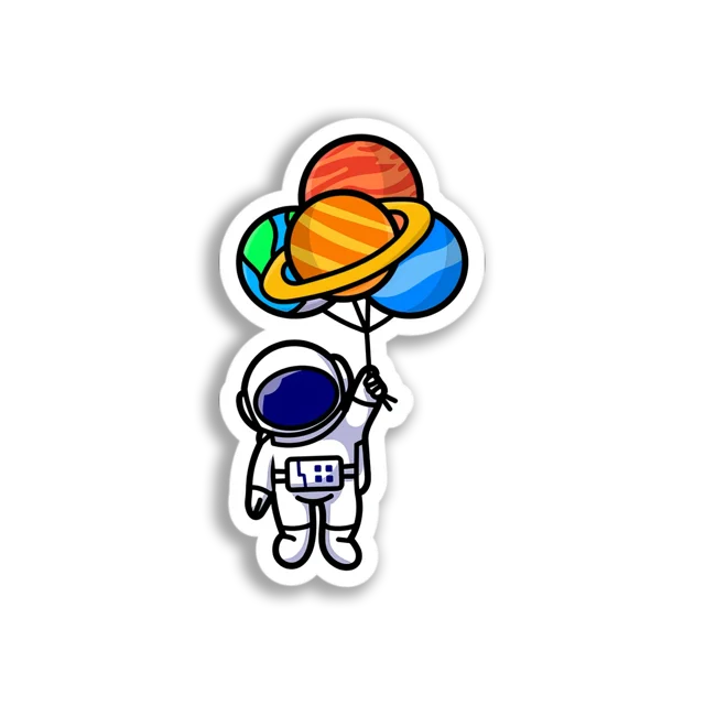 Astronaut Planet Balloons Sticker