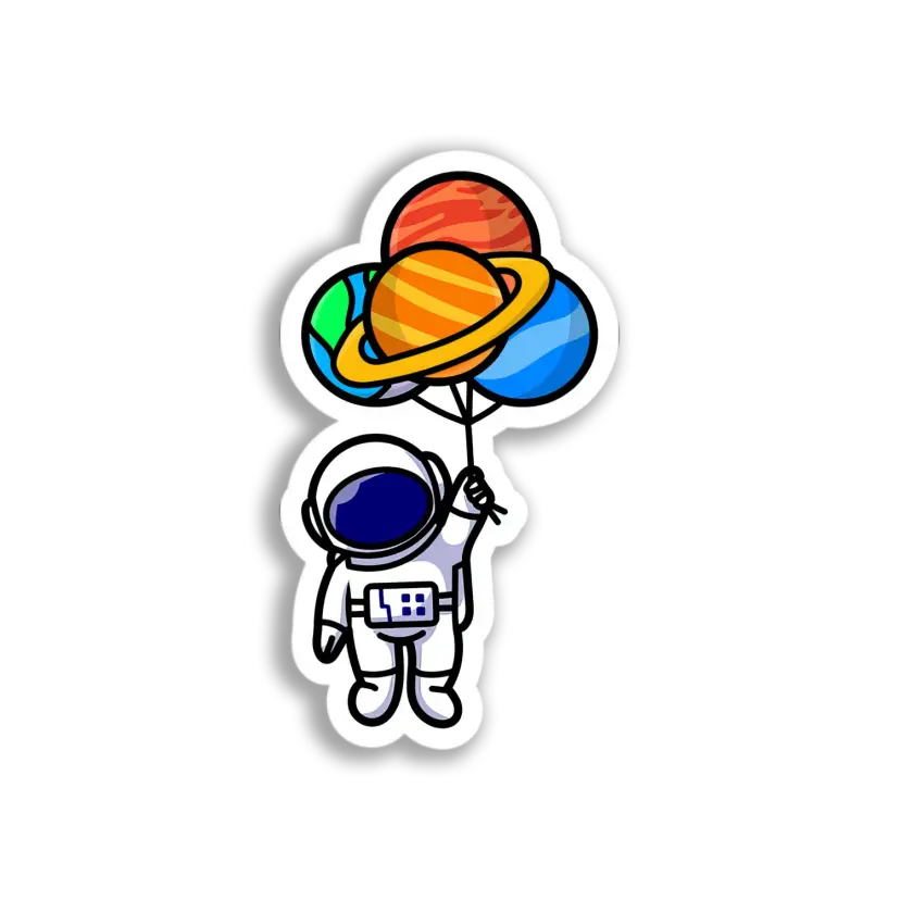 Astronaut Planet Balloons Sticker
