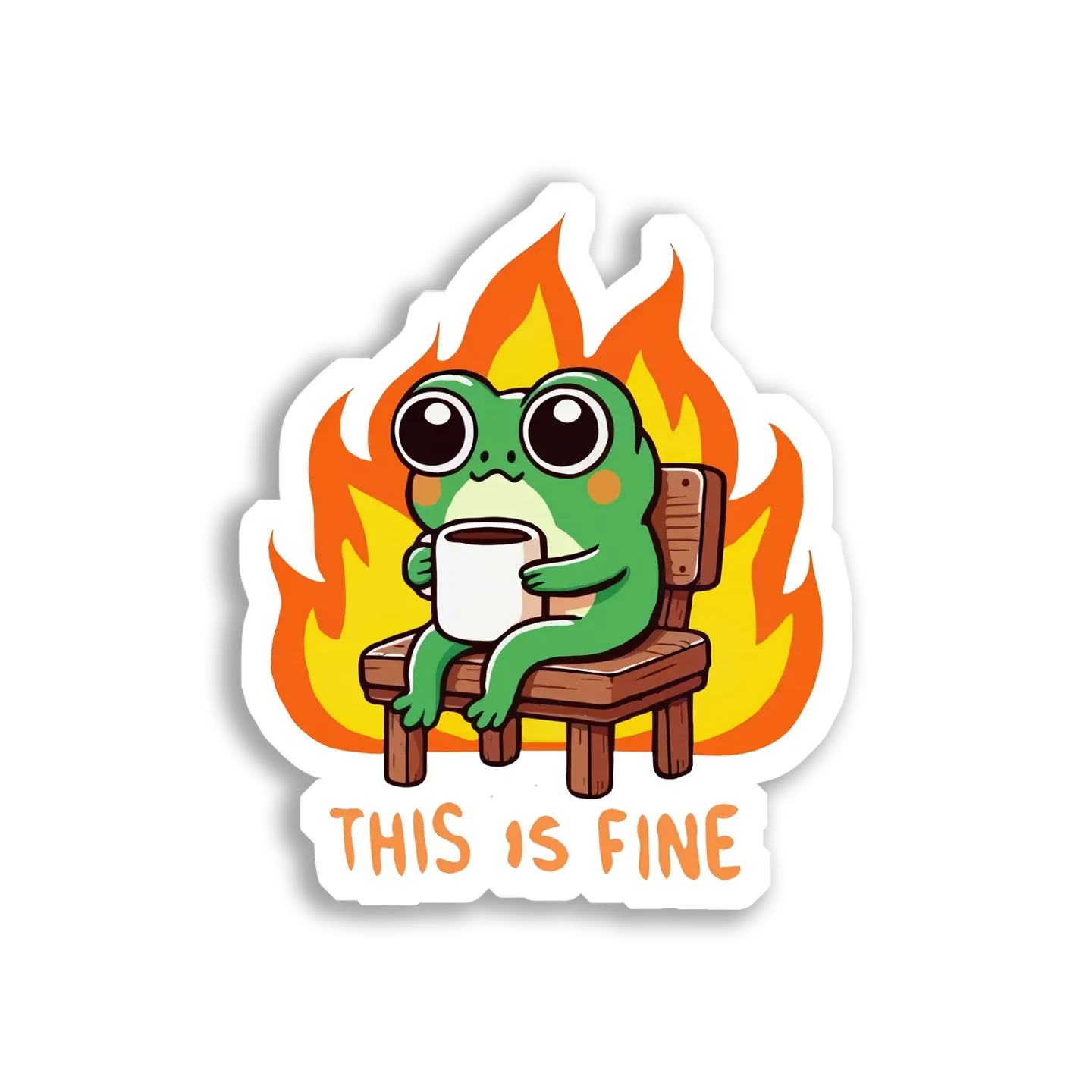 This Is Fine Frog Meme Sticker
