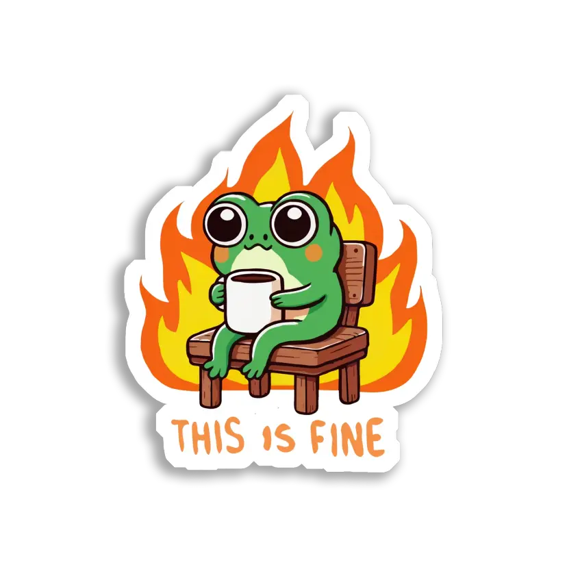 This Is Fine Frog Meme Sticker