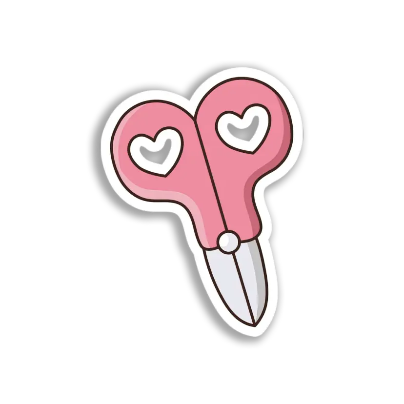 Pink Heart Scissors Sticker
