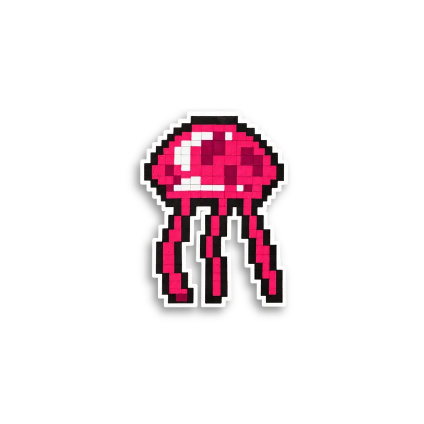 Pixel Pink Jellyfish Sticker