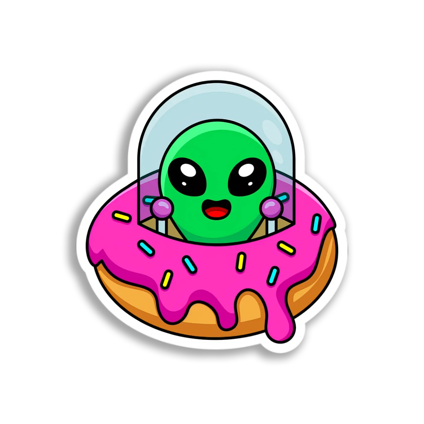 Donut Alien Ship Sticker