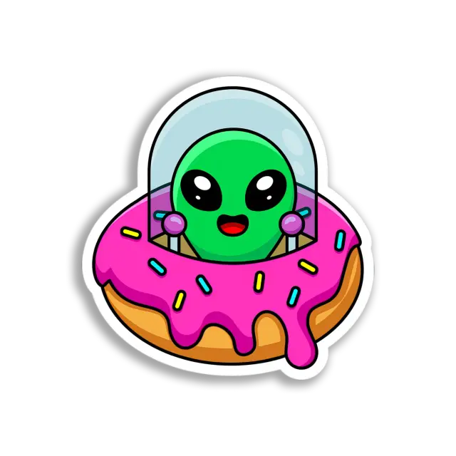 Donut Alien Ship Sticker