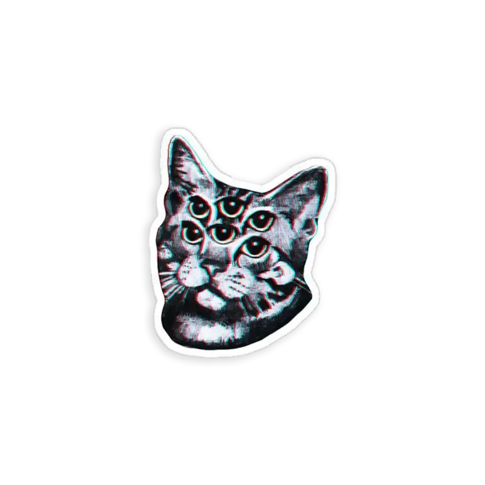 Psychedelic Cat (3D vintage effect) Sticker