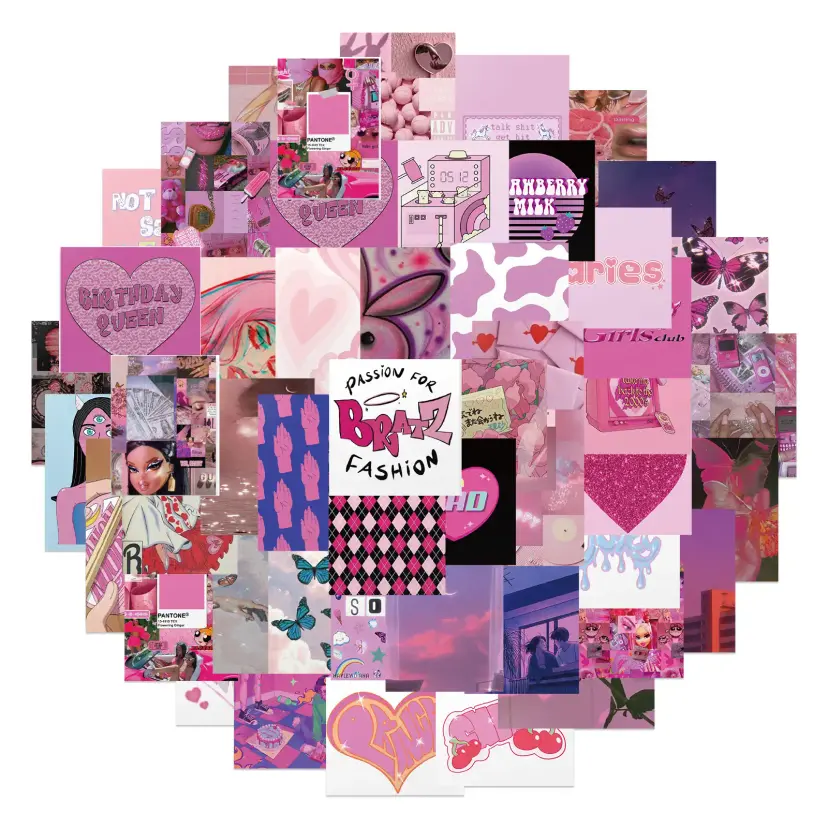 Vintage Pink E-Girl Sticker Pack of 50