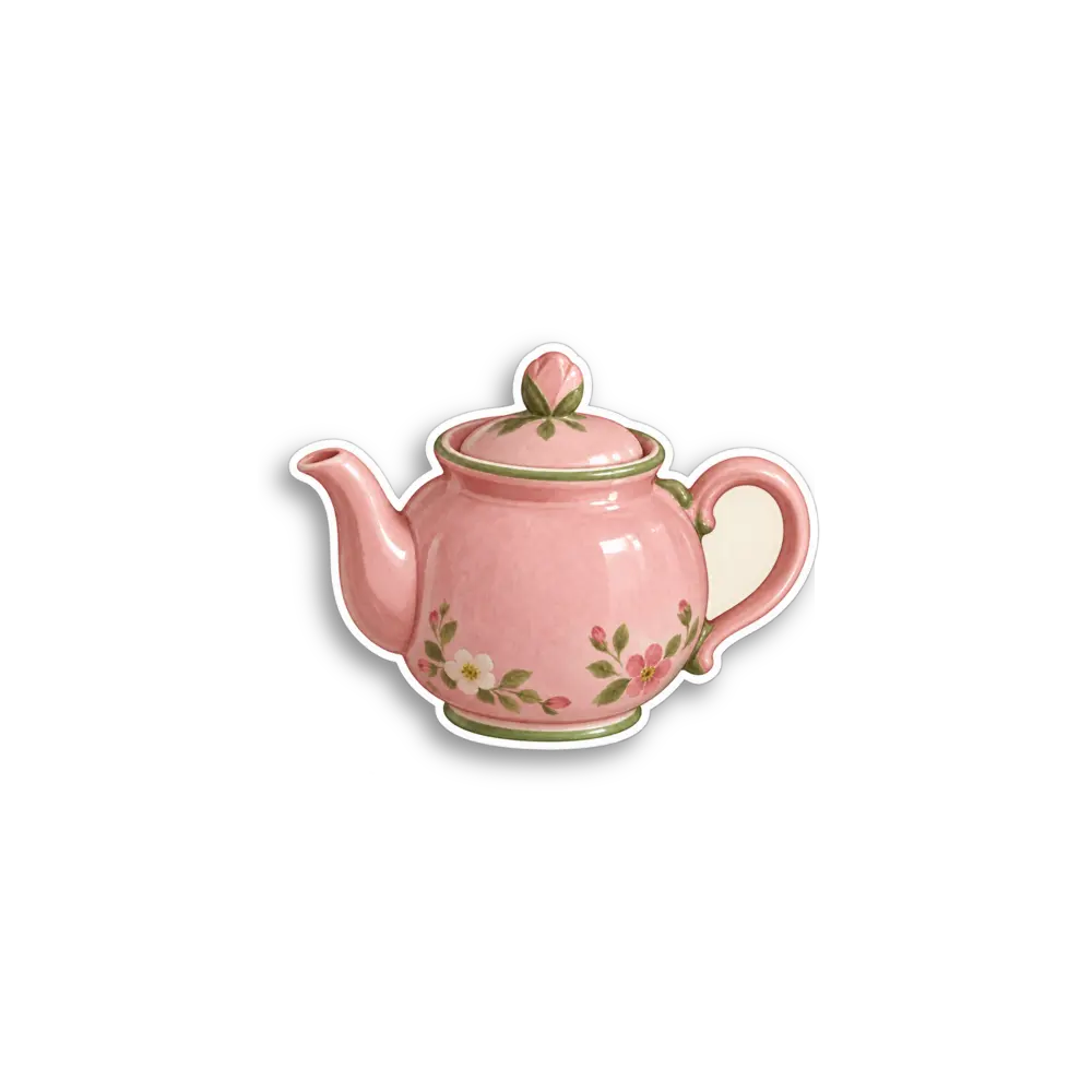 Pink Floral Teapot Sticker