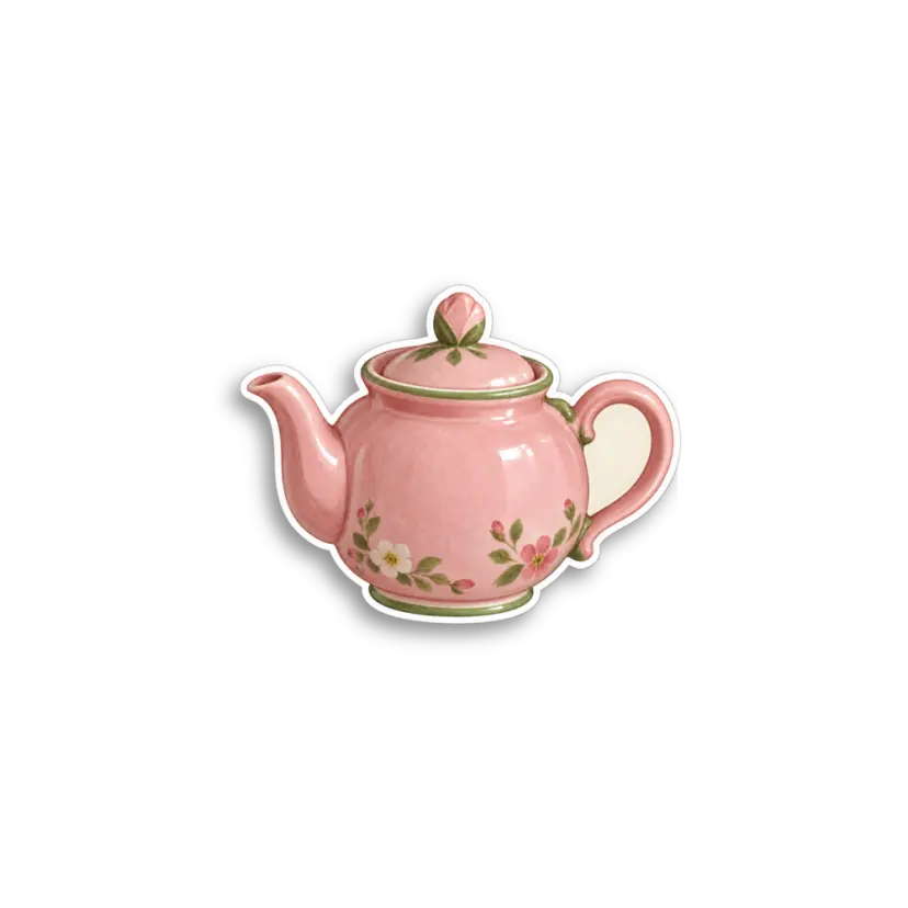 Pink Floral Teapot Sticker