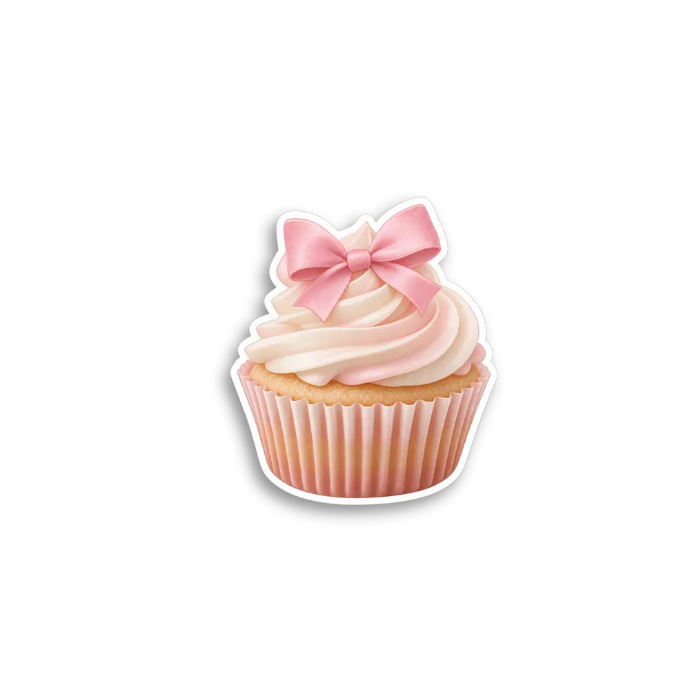 Pink Bow Cupcake Sticker