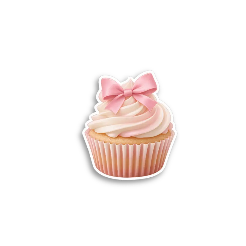 Pink Bow Cupcake Sticker