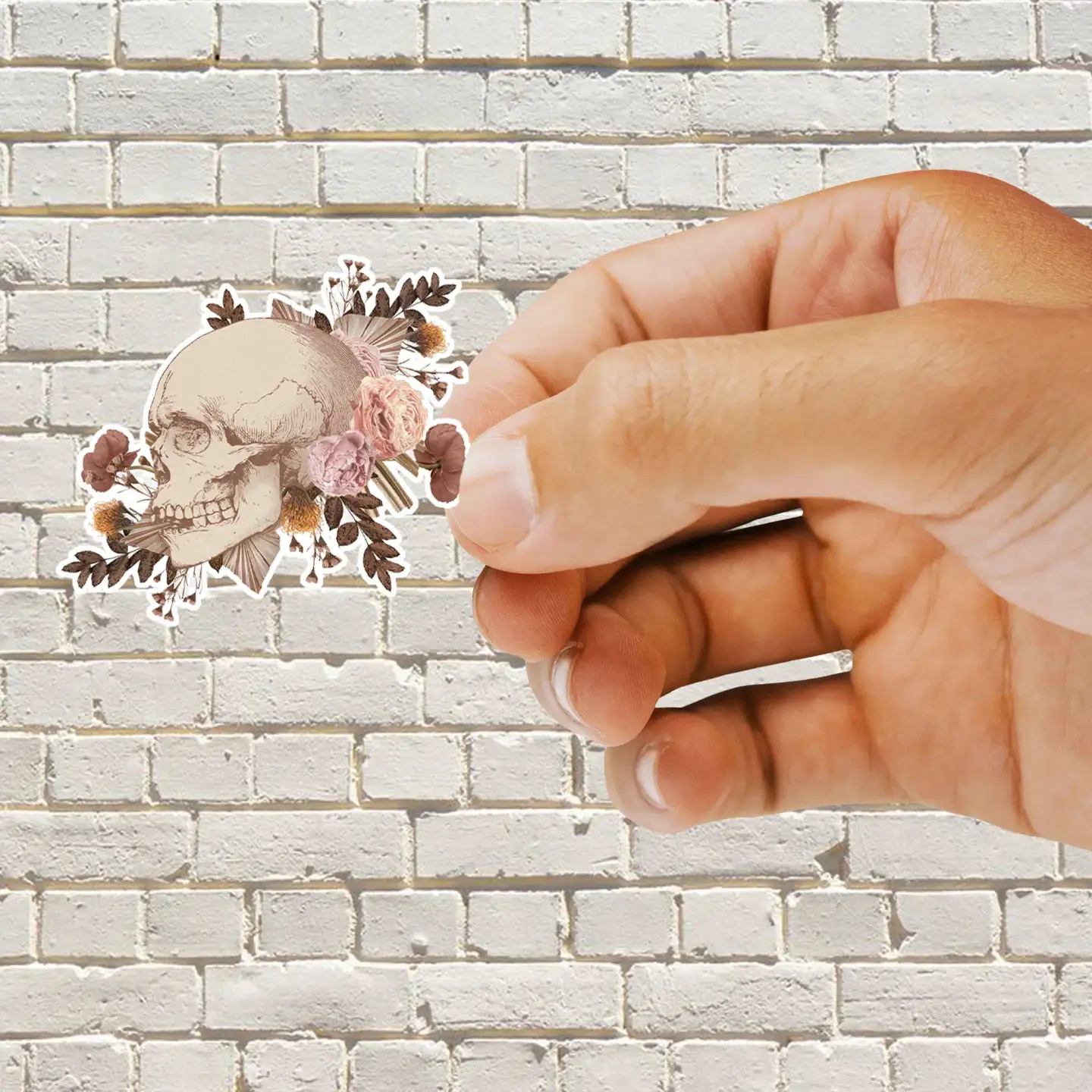 Aesthetic Skull with Flowers Vintage Journal Sticker