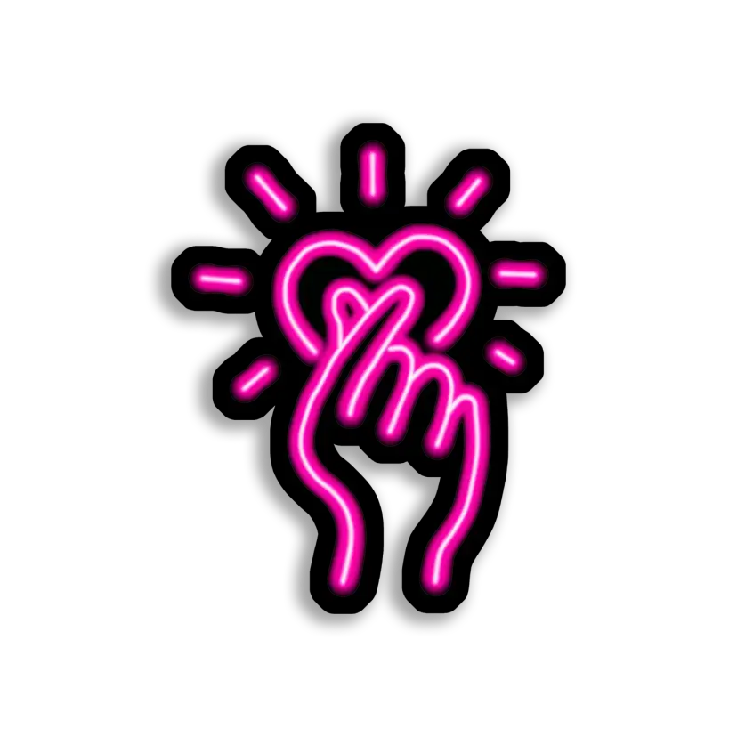 Neon Pink Heart Finger Sign Sticker