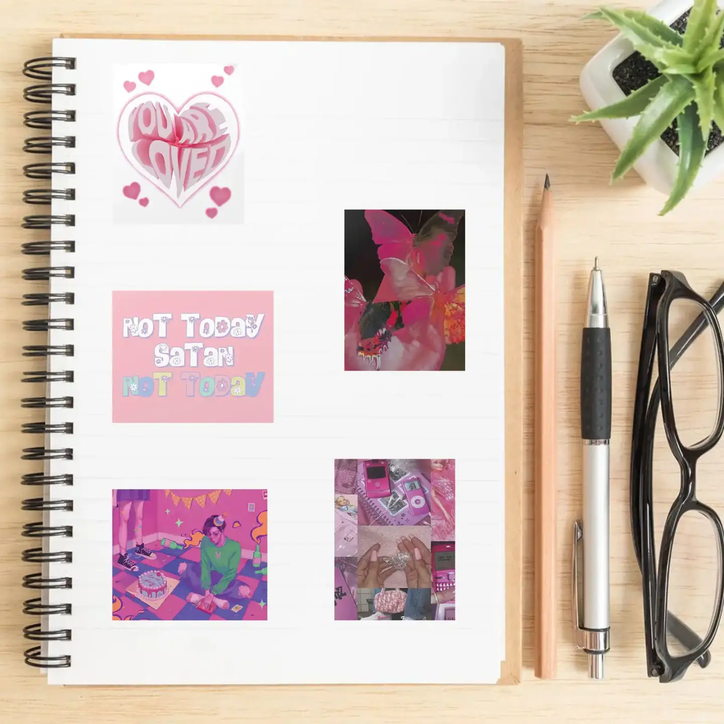 Vintage Pink E-Girl Sticker Pack of 50