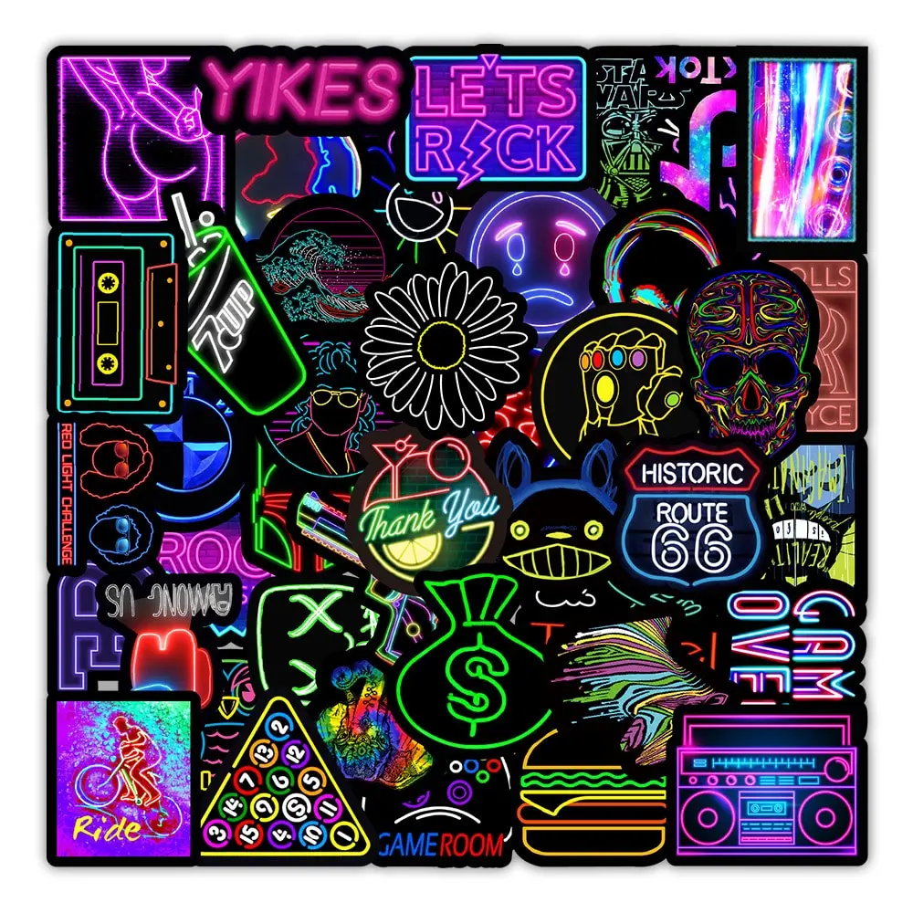 Cartoon Personality Neon Light Sticker Pack of 50