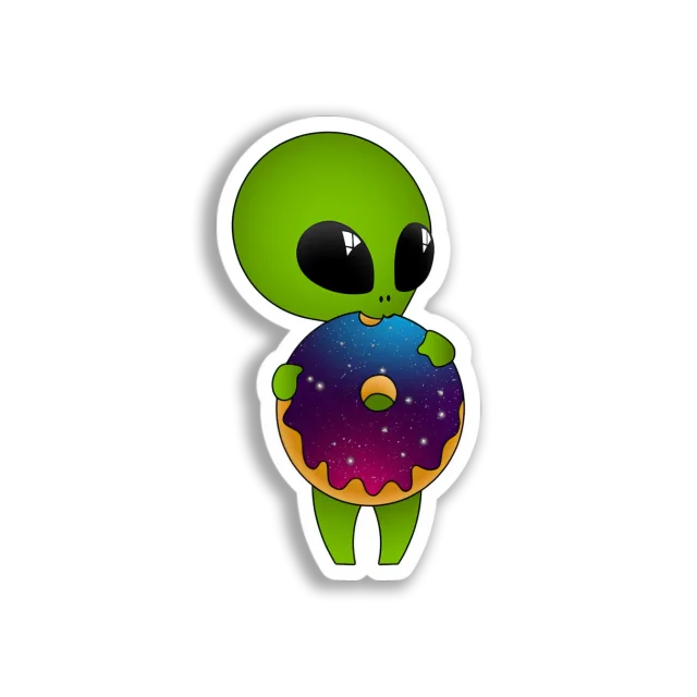 Alien Holding Donut Sticker
