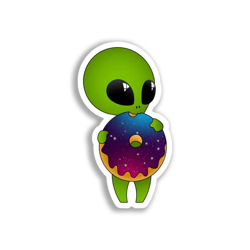 Alien Holding Donut Sticker