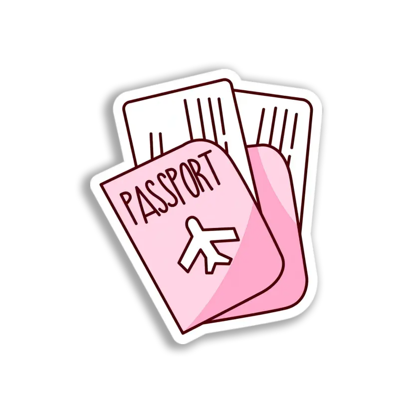 Pink Passport & Tickets Sticker
