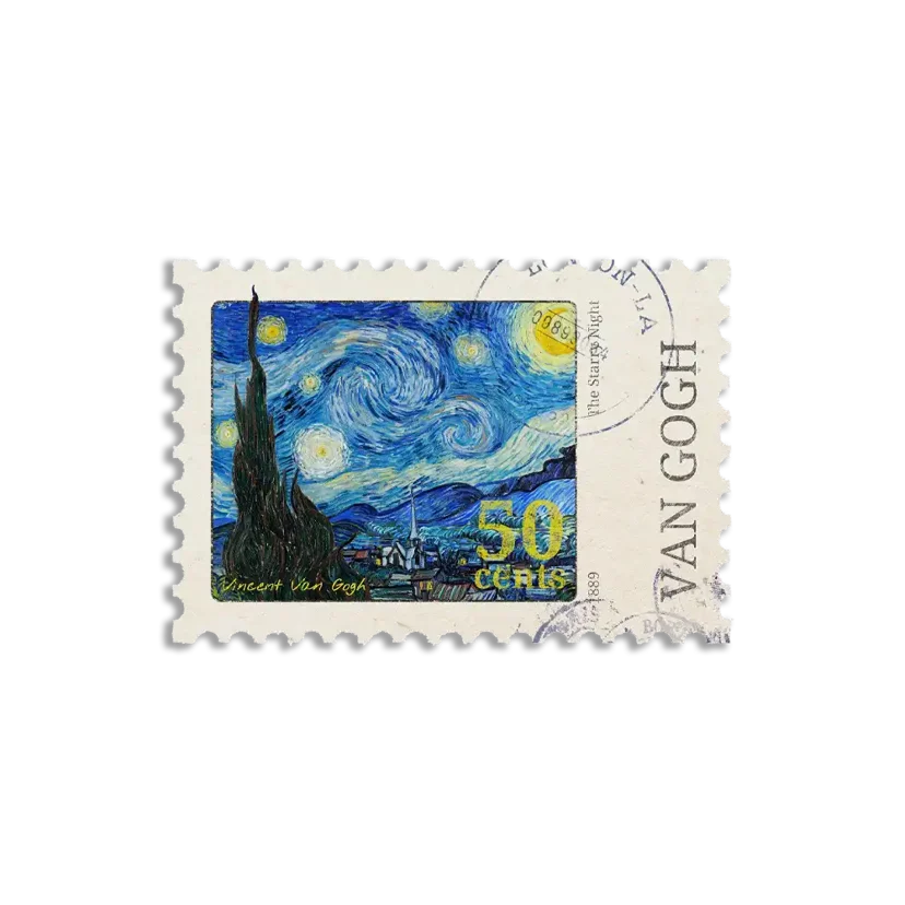 Starry Night Vintage Stamp Journal Sticker