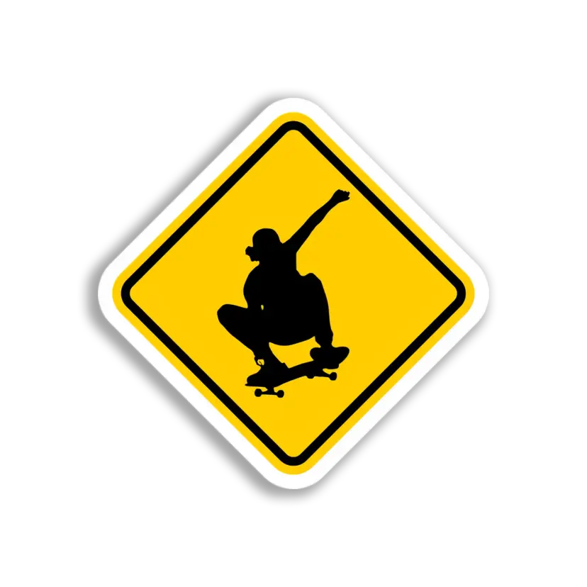 Skateboarder Warning Sign Sticker
