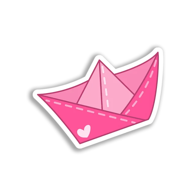 Pink Paper Boat Sticker