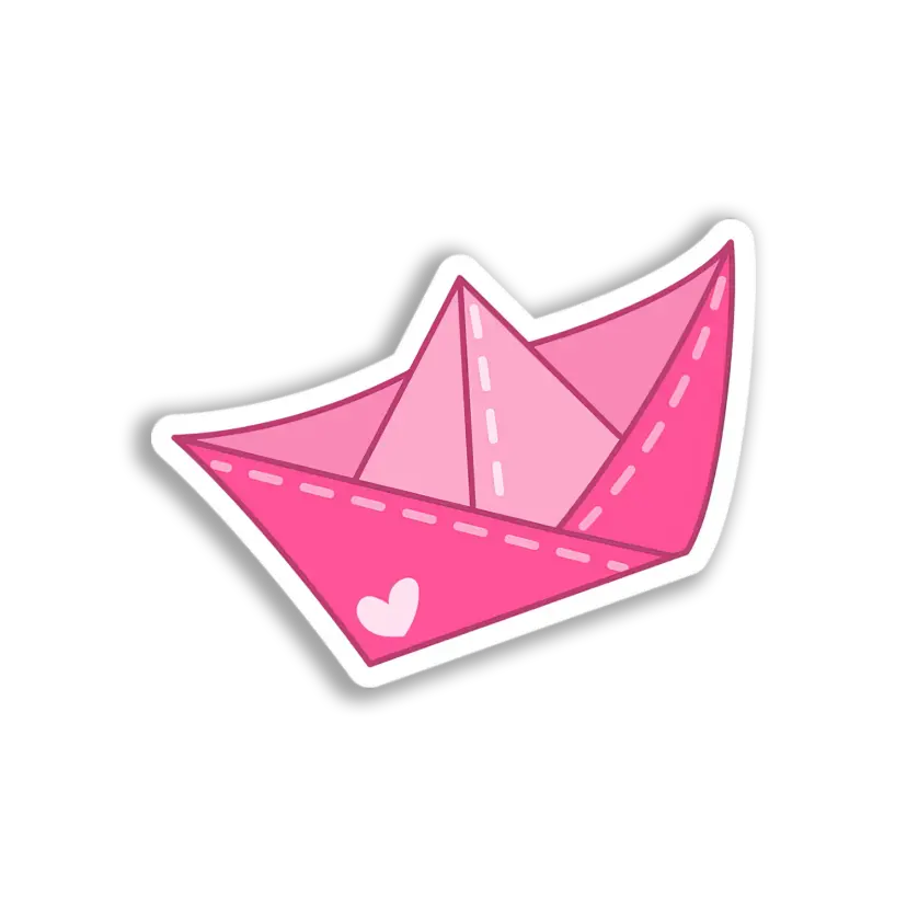 Pink Paper Boat Sticker