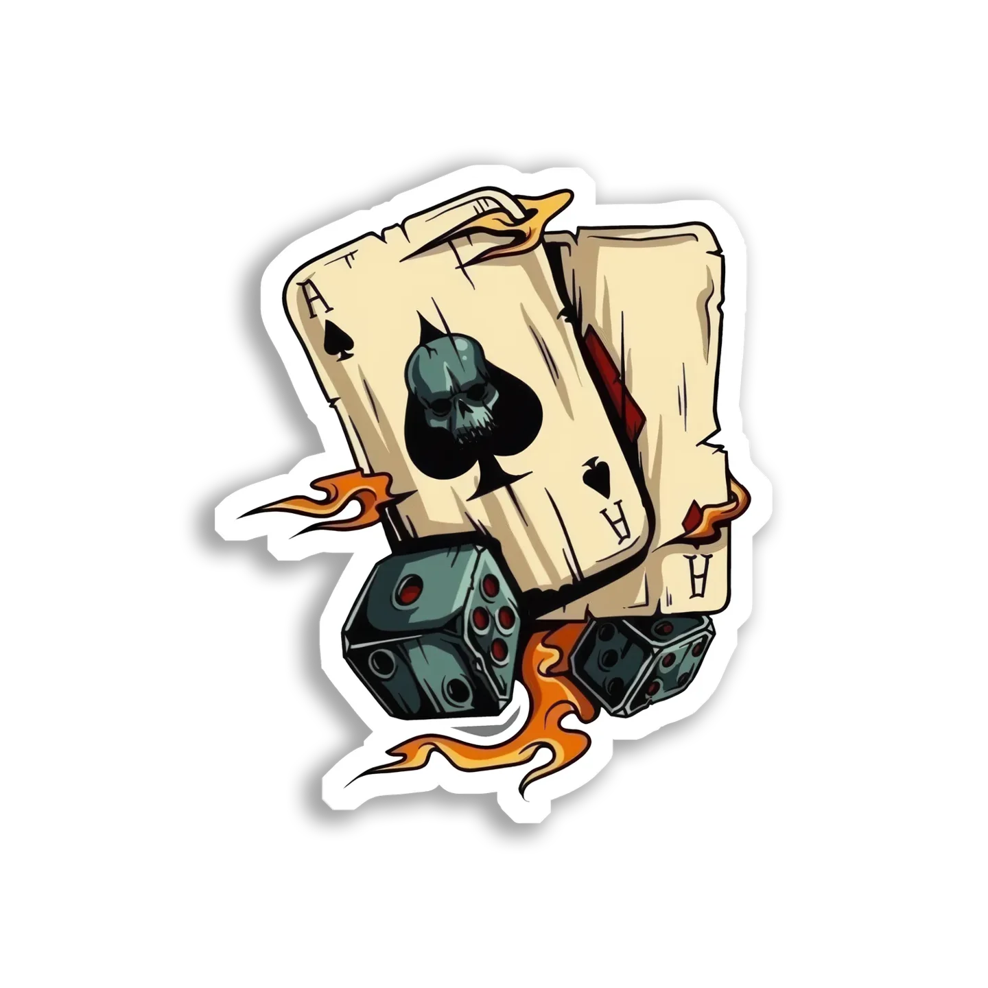 Aces and Dice on Fire Sticker