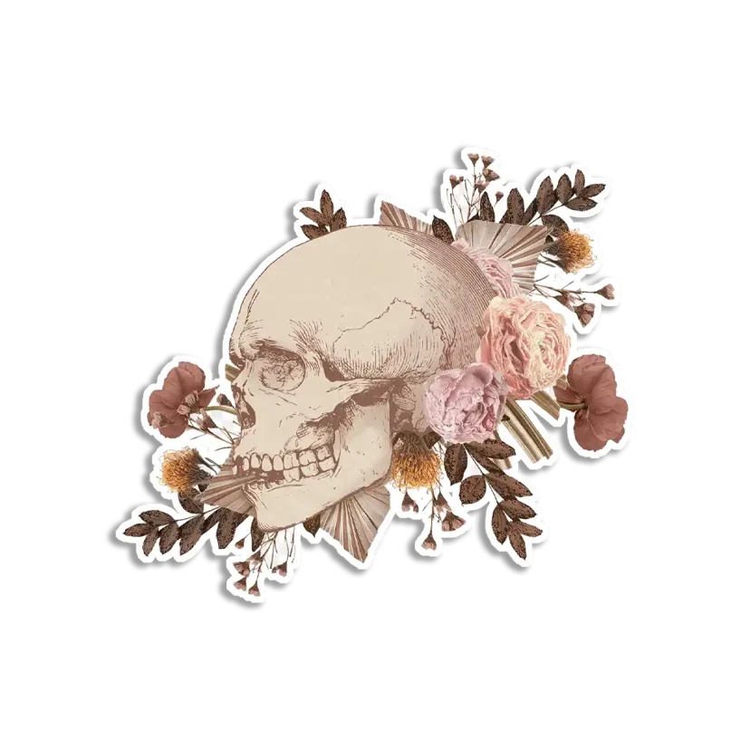 Aesthetic Skull with Flowers Vintage Journal Sticker