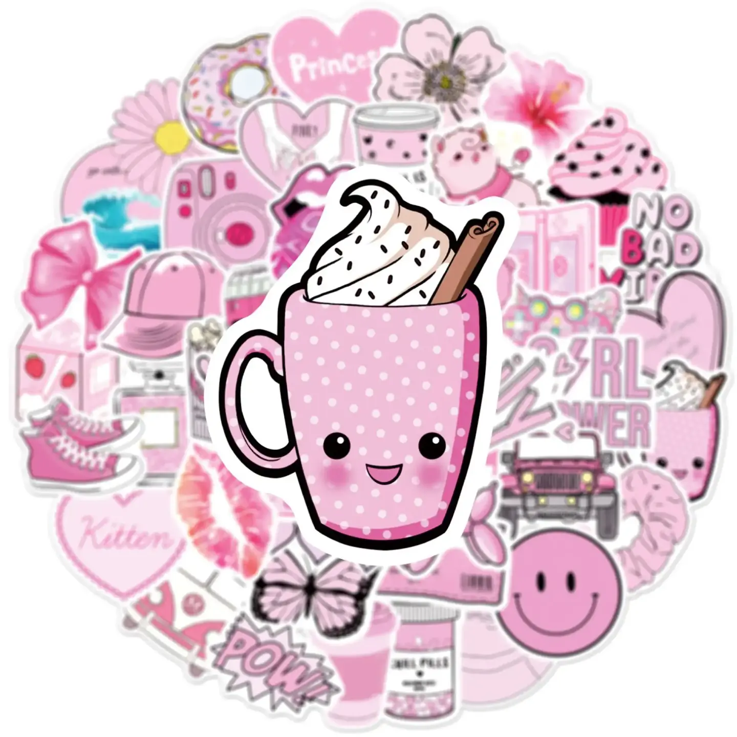 Pink VSCO Cute Girl Stickers Pack of 50