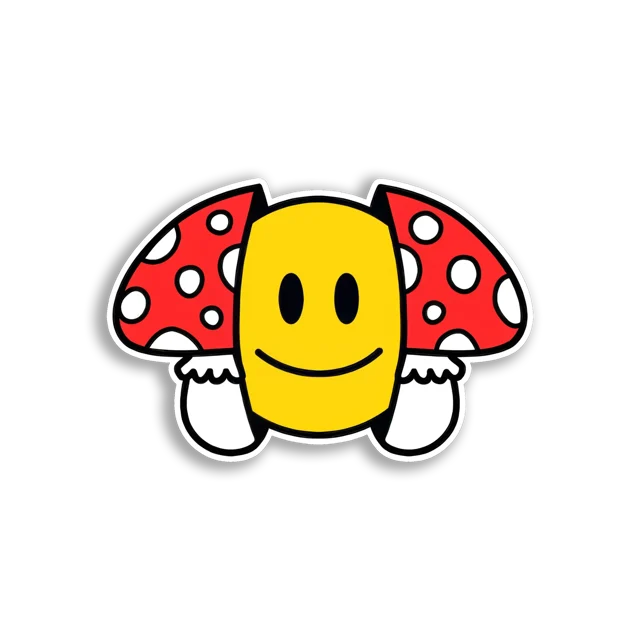 Smiley Face With Mushroom Wings Sticker
