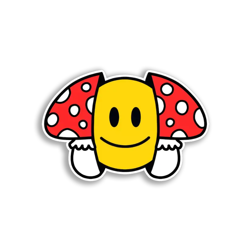 Smiley Face With Mushroom Wings Sticker