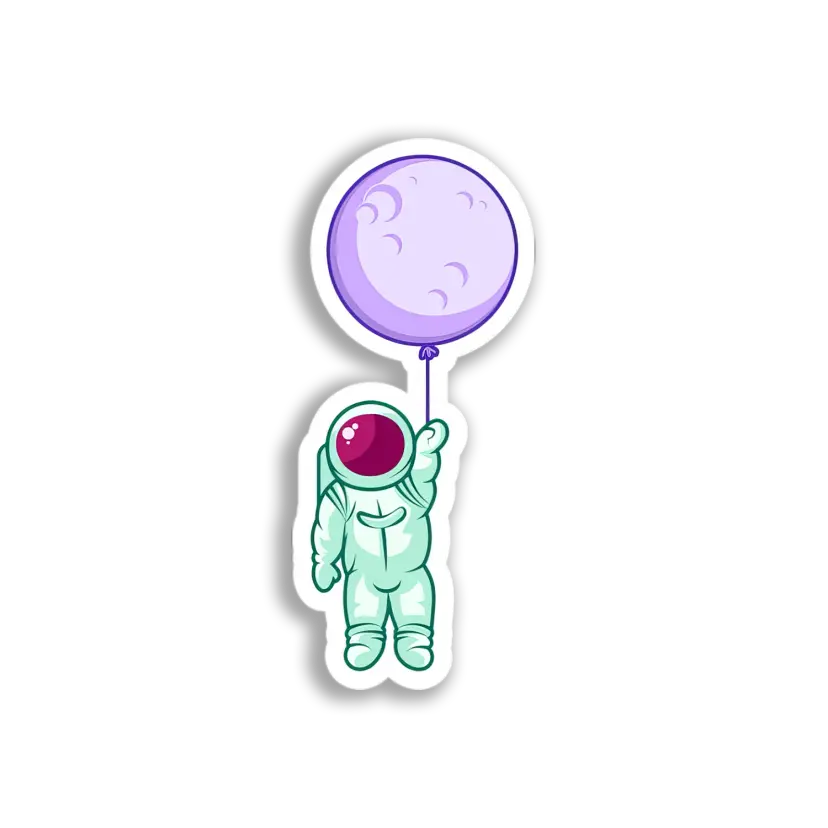 Astronaut and Moon Balloon Sticker