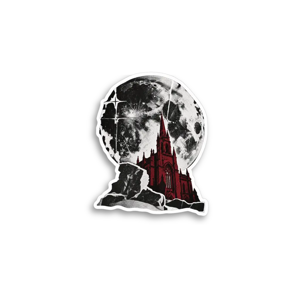 Moon And Red Building Sticker