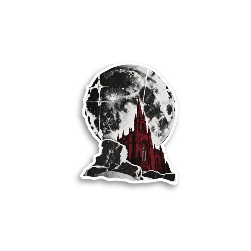 Moon And Red Building Sticker