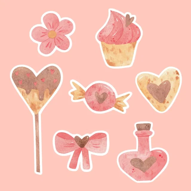 Watercolor valentine's day stickers