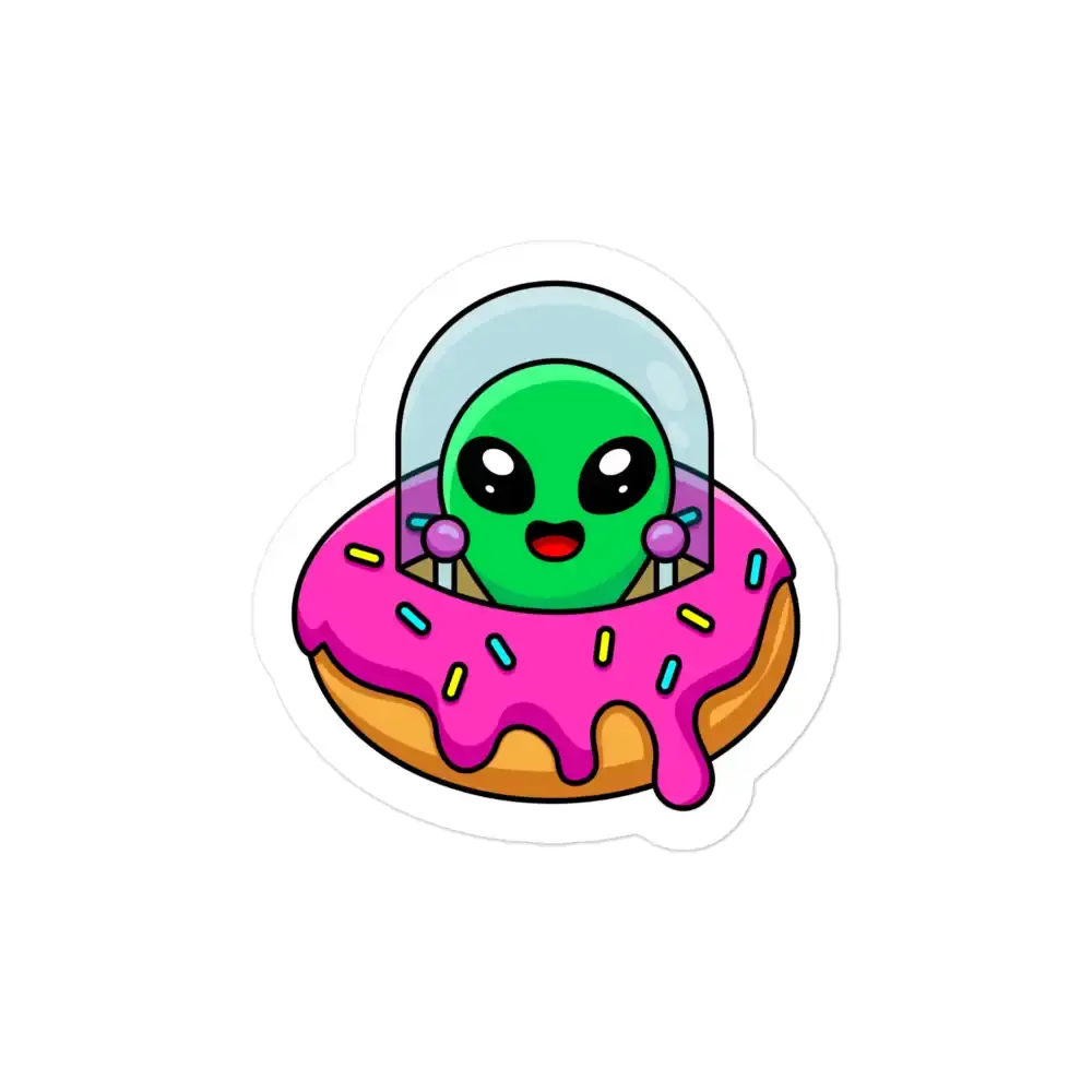 Cute Alien in Donut UFO Sticker