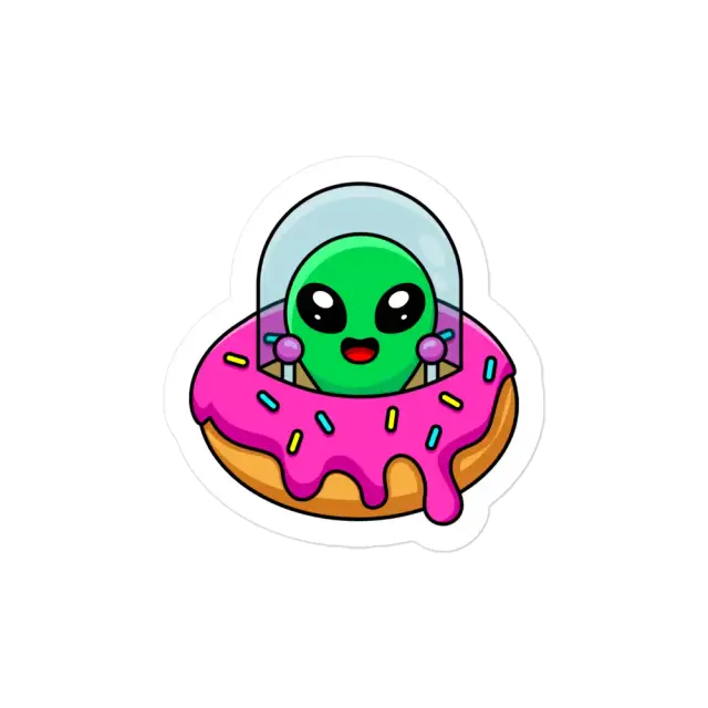 Cute Alien in Donut UFO Sticker